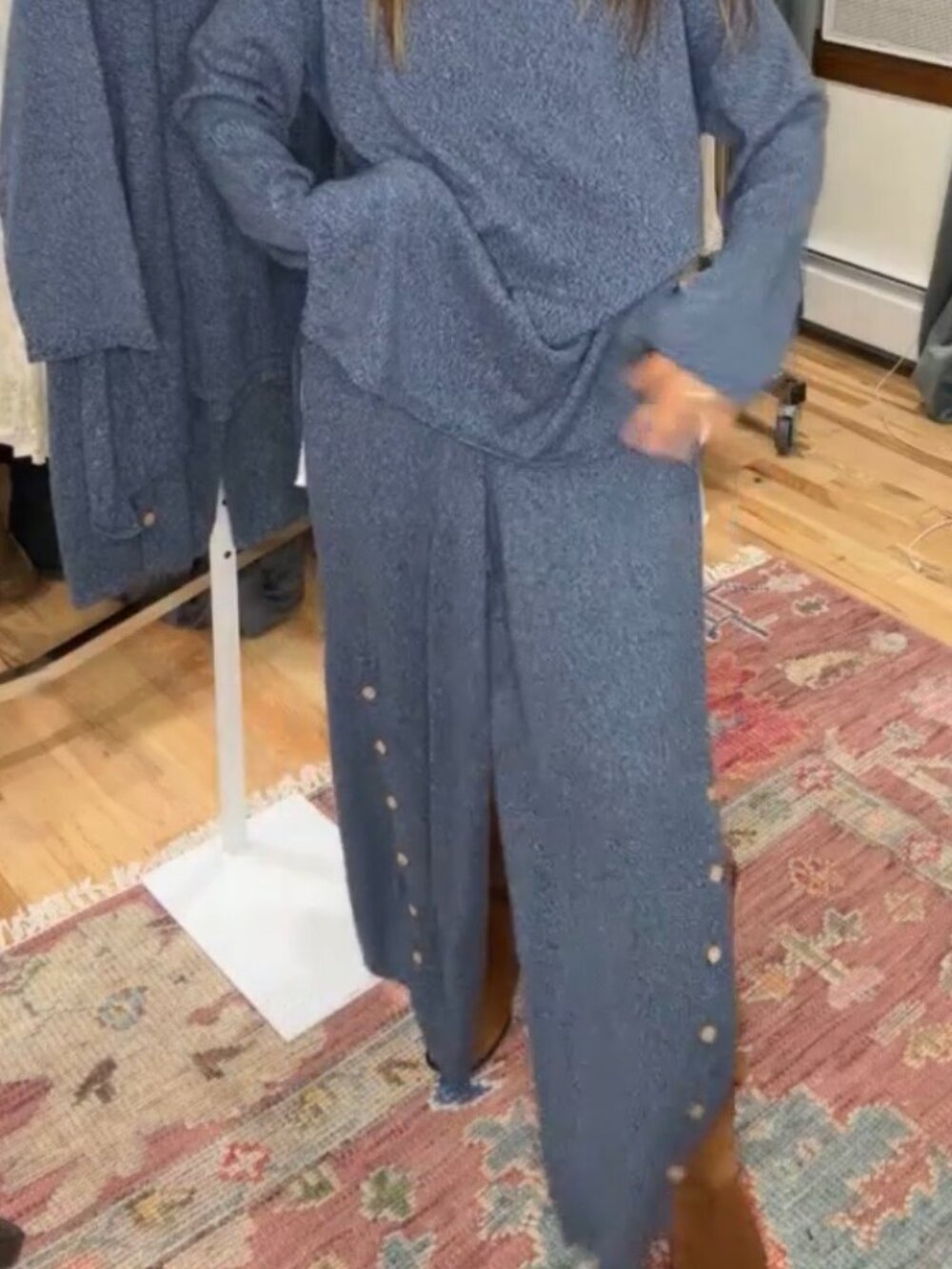 Free People Free-Est Blue Cotton Knit Pant and Sweater Set - Size Large - NWOT